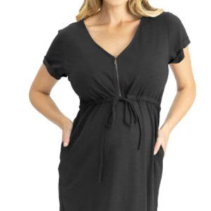NWOT Angel Maternity (Sm) Black Half-Zip Maternity Nursing Dress w/ Drawstrings